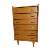Commode chiffonnier vintage des années 60 bois clair