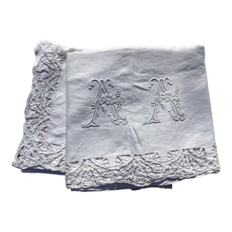 Sheet 2 places linen AA embroidery Richelieu antique