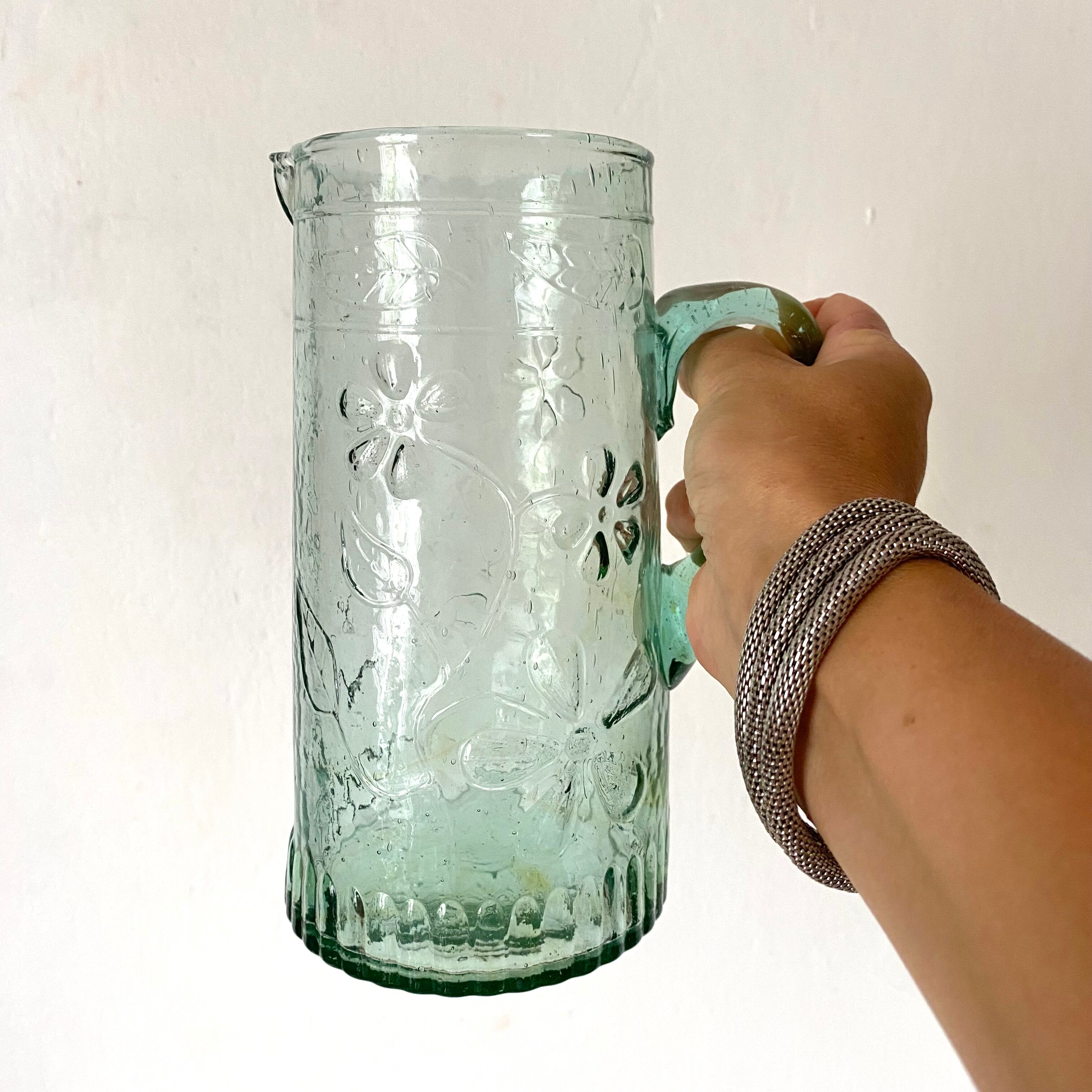 Bubbled glass water pitcher