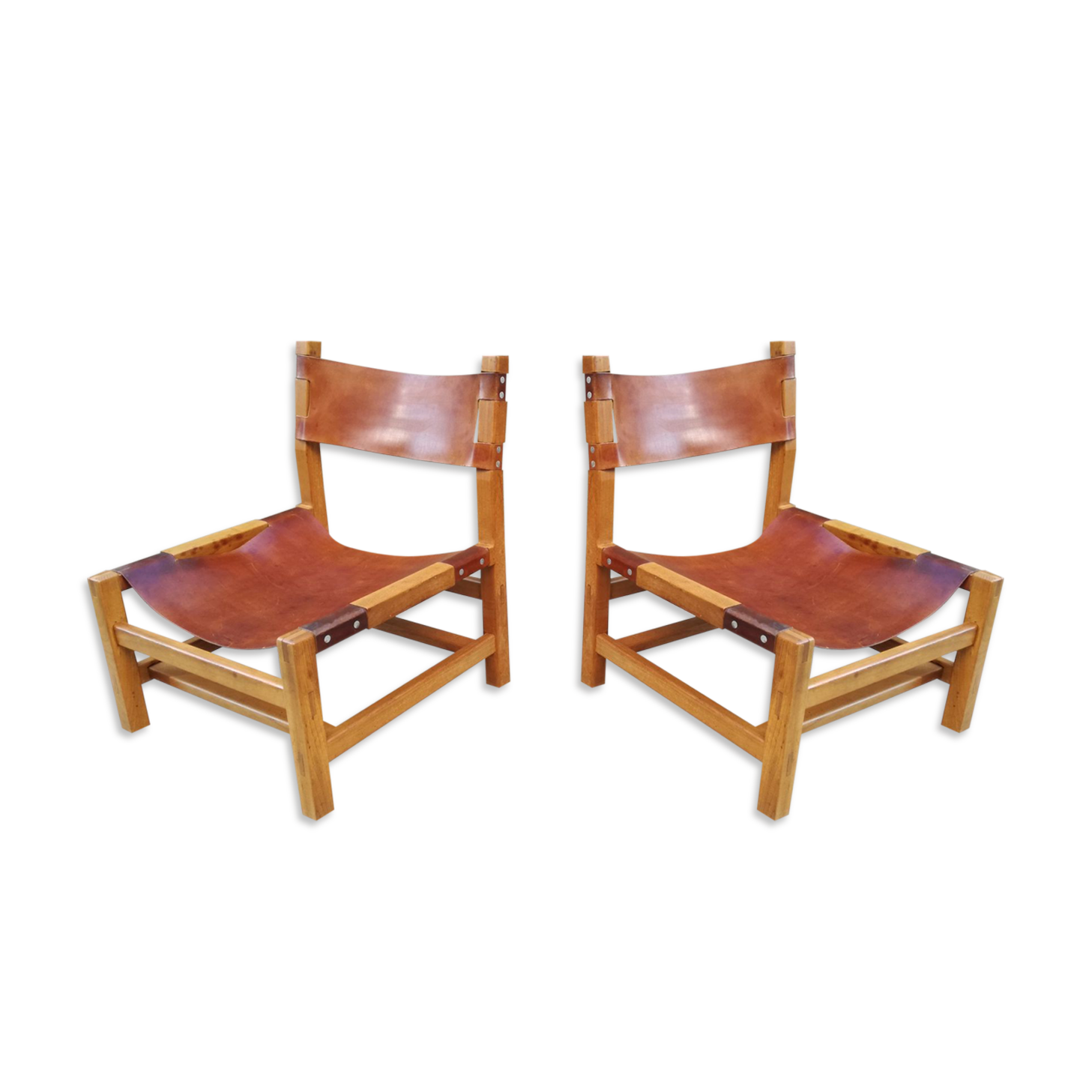 Pair of elm and leather heaters by Maison Regain, 1960s