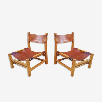 Pair of elm and leather heaters by Maison Regain, 1960s