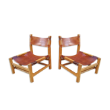 Pair of elm and leather heaters by Maison Regain, 1960s