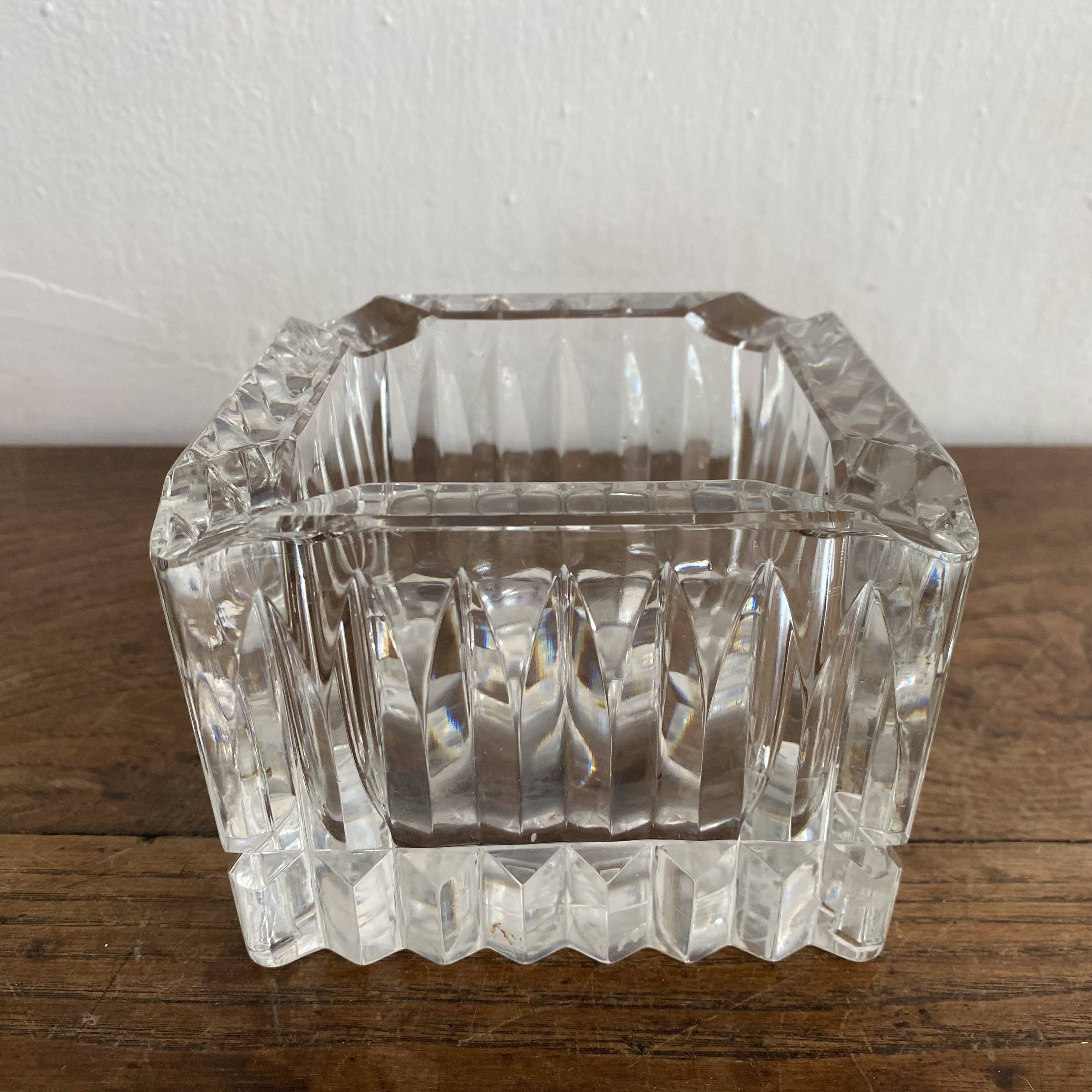Square thick crystal ashtray from the 70s-80s.