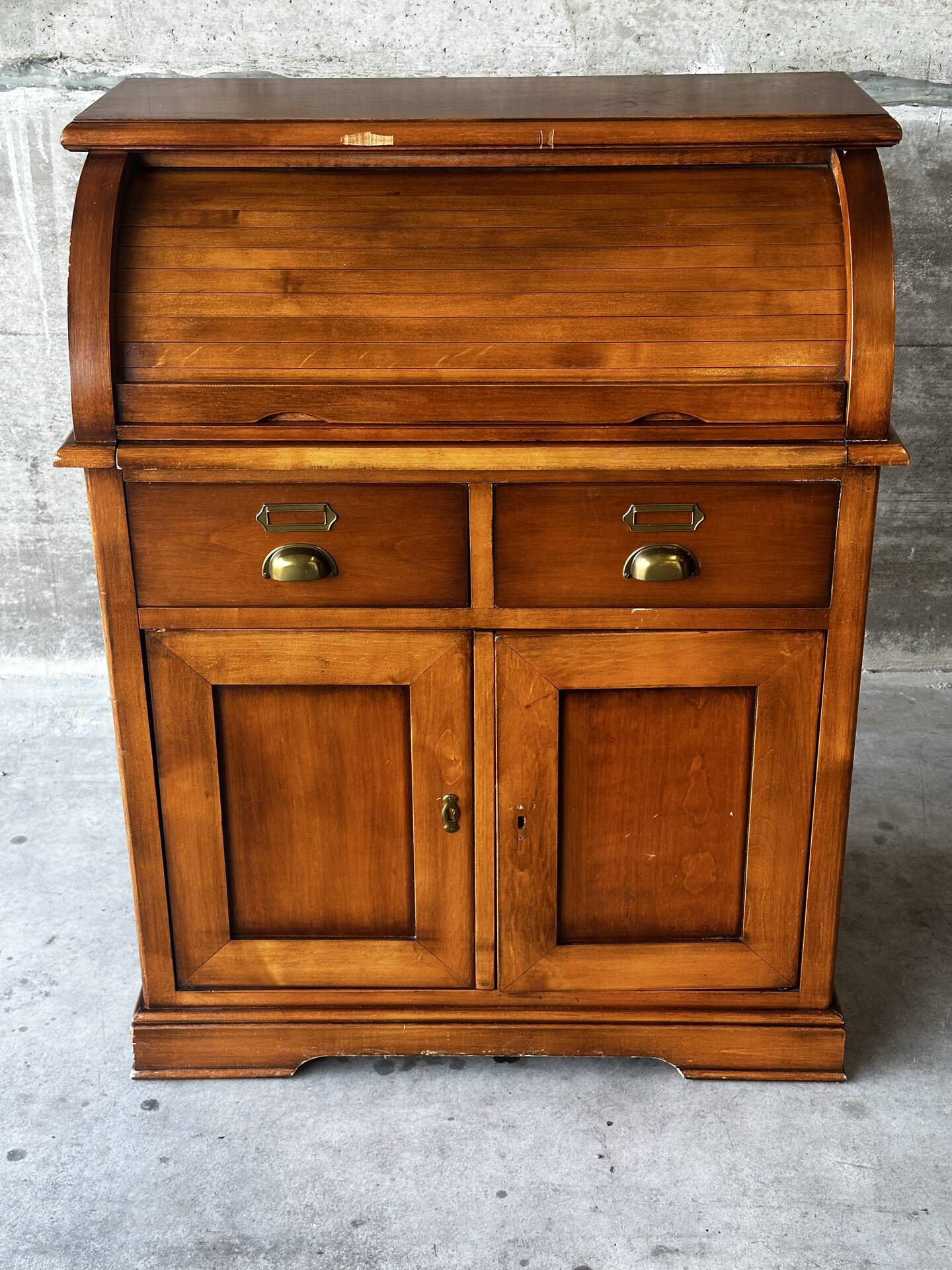 Secrétaire à rideau en merisier – Petit bureau de rangement, seconde m