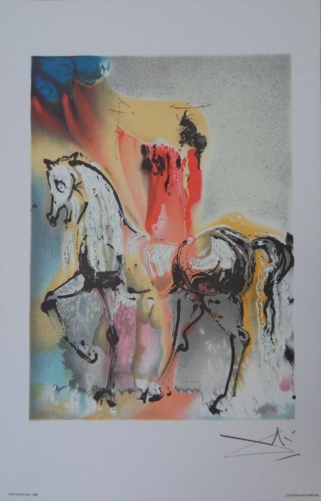 Salvador Dali: Horses, The Christian Knight - Signed Lithograph