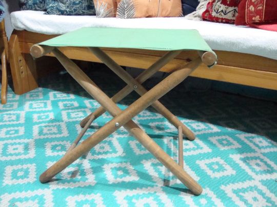 Folding wooden and canvas stool