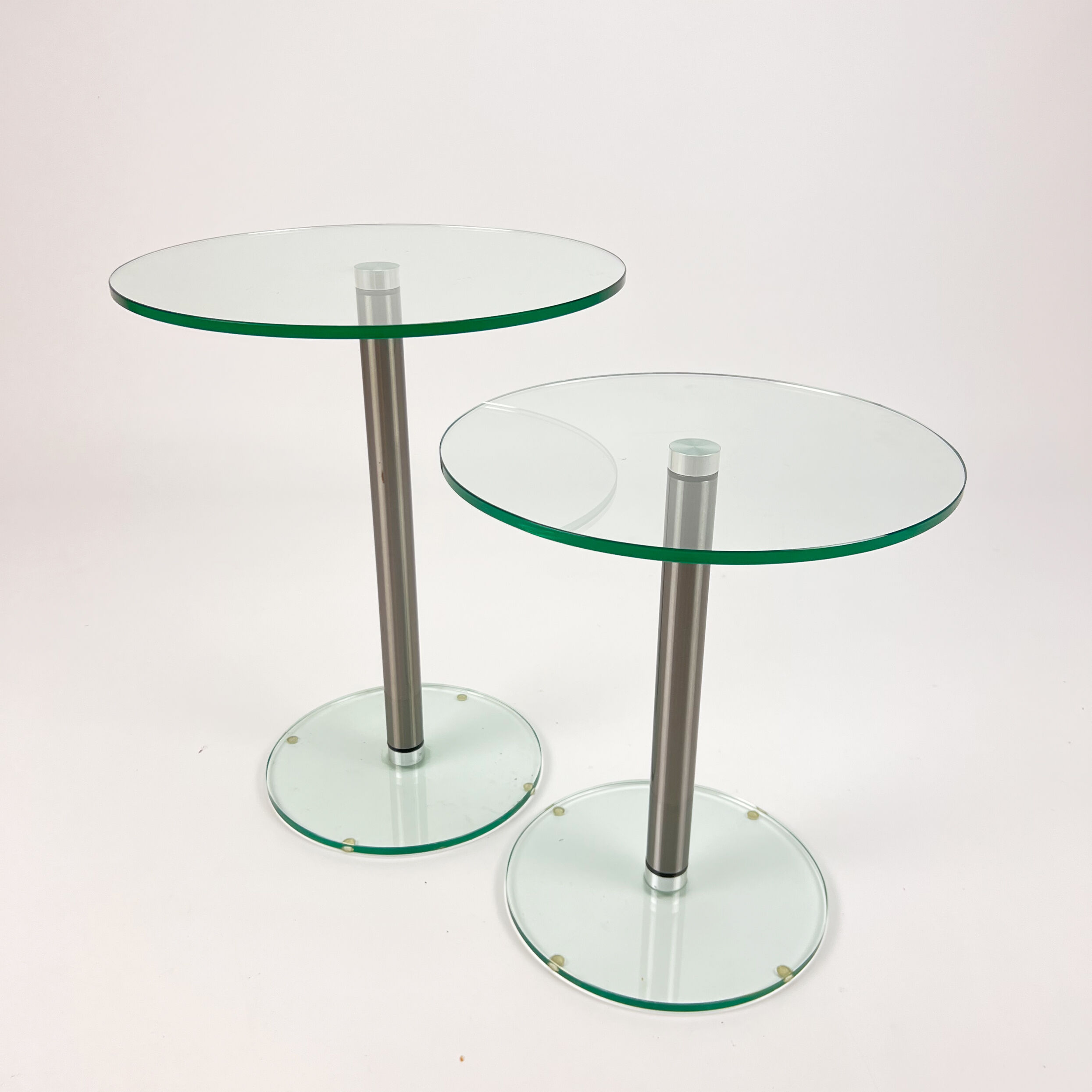 Set of 2 postmodern glass and steel side tables, 1990s