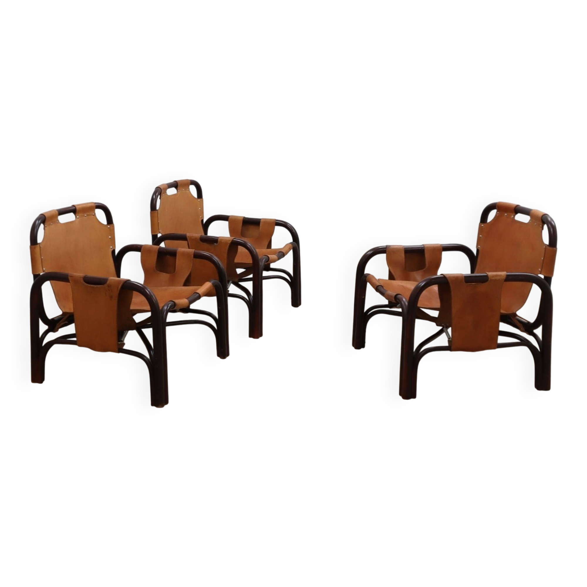 A vintage Tito Agnoli armchair leather and bamboo 1960s