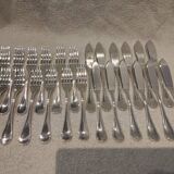 6 fish cutlery pieces, 12 pieces, silver-plated metal, Christofle silversmith, Perles