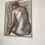 Glazed wood frame nude drawing on paper