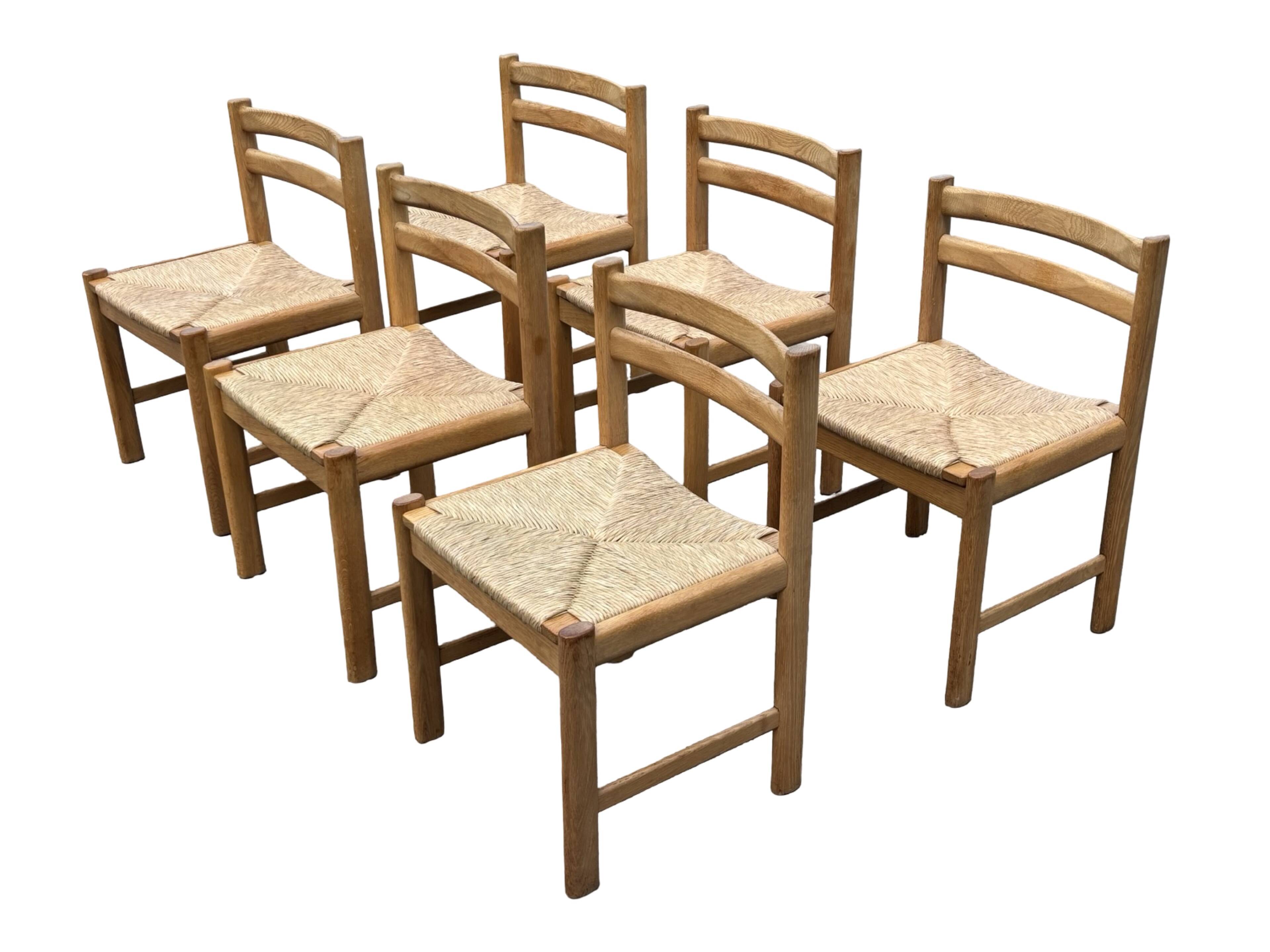 Vintage dining chairs set of 6 oak and rattan design minimalist design