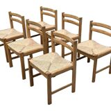 Vintage dining chairs set of 6 oak and rattan design minimalist design