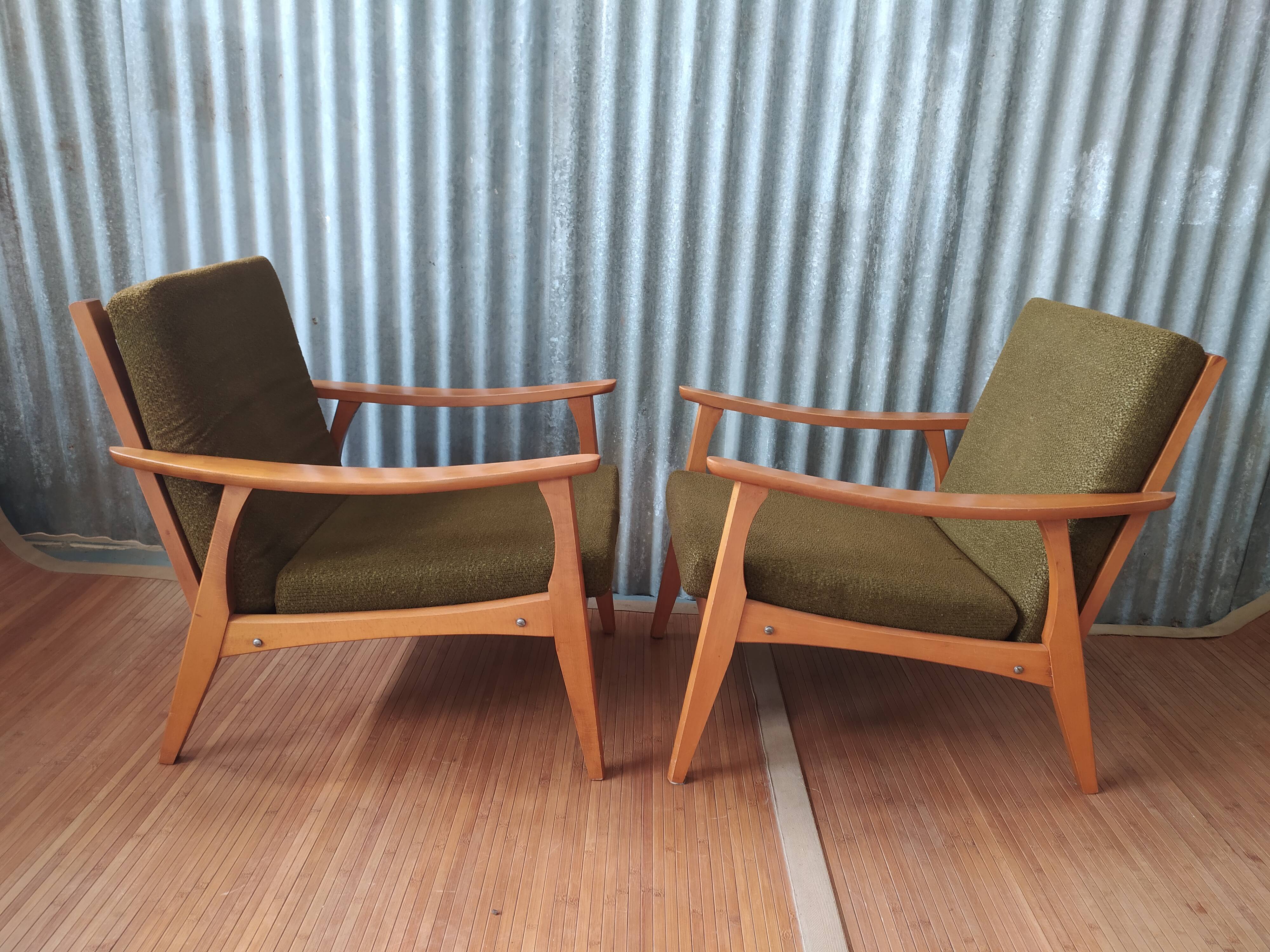 Pair of Scandinavian armchairs compass feet