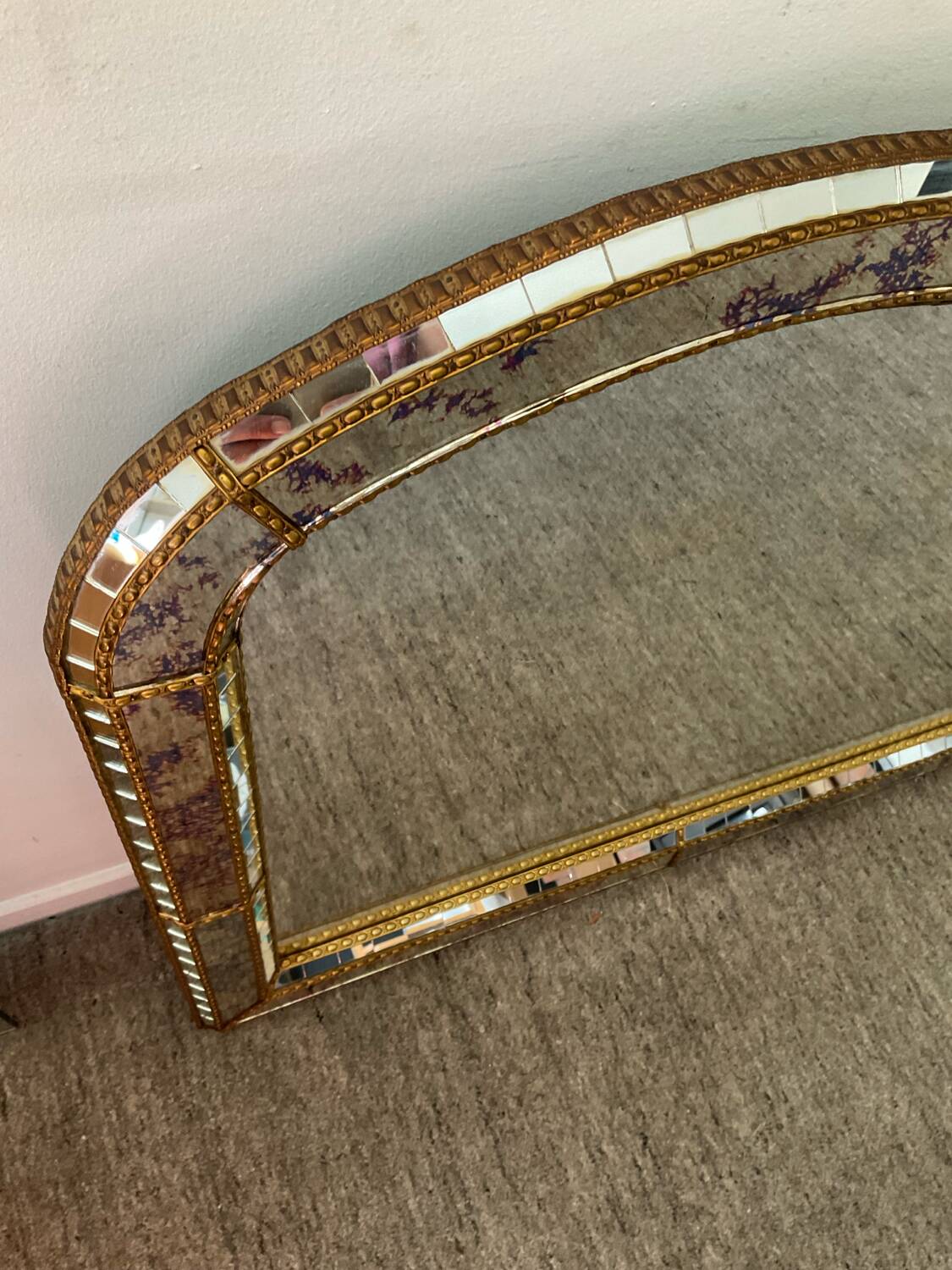 Large vintage brass and glazing bead mirror