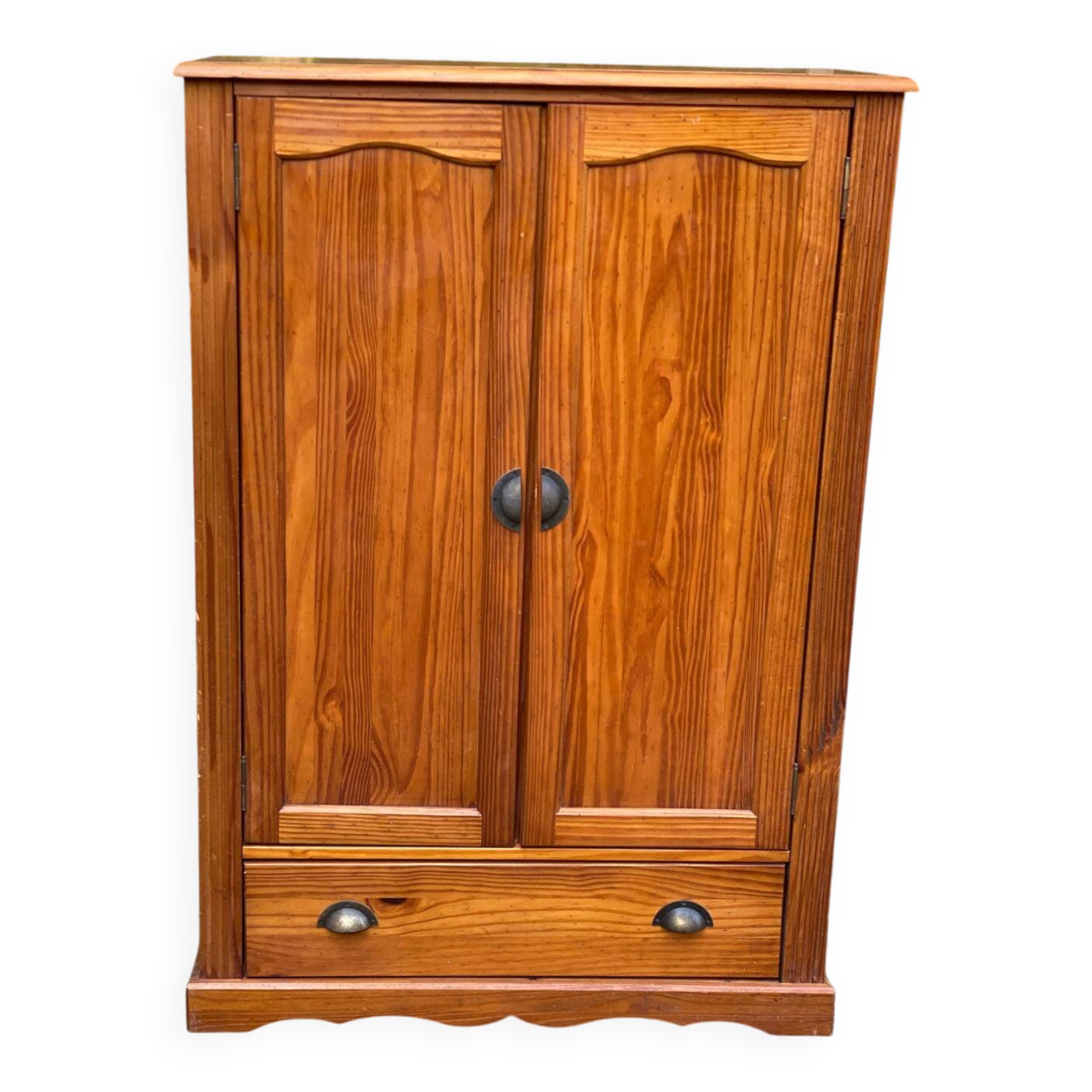 Small wardrobe / bonnetière in solid honey pine with 2 doors and 1 drawer.