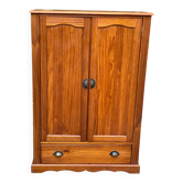 Small wardrobe / bonnetière in solid honey pine with 2 doors and 1 drawer.