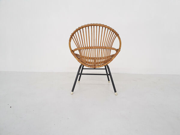 Fauteuil en rotin Rohe Noordwolde, Pays-Bas années 1950
