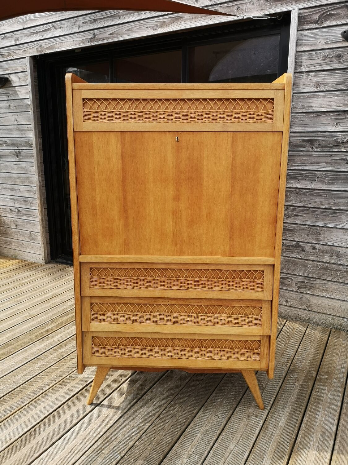 Secretary oak and rattan