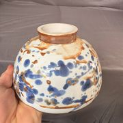 Ancient Bowl Tea Chawan Japan Mingei Ceramic Blue Brown