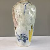 Thierry Basile vase in enamelled sandstone with abstract decoration