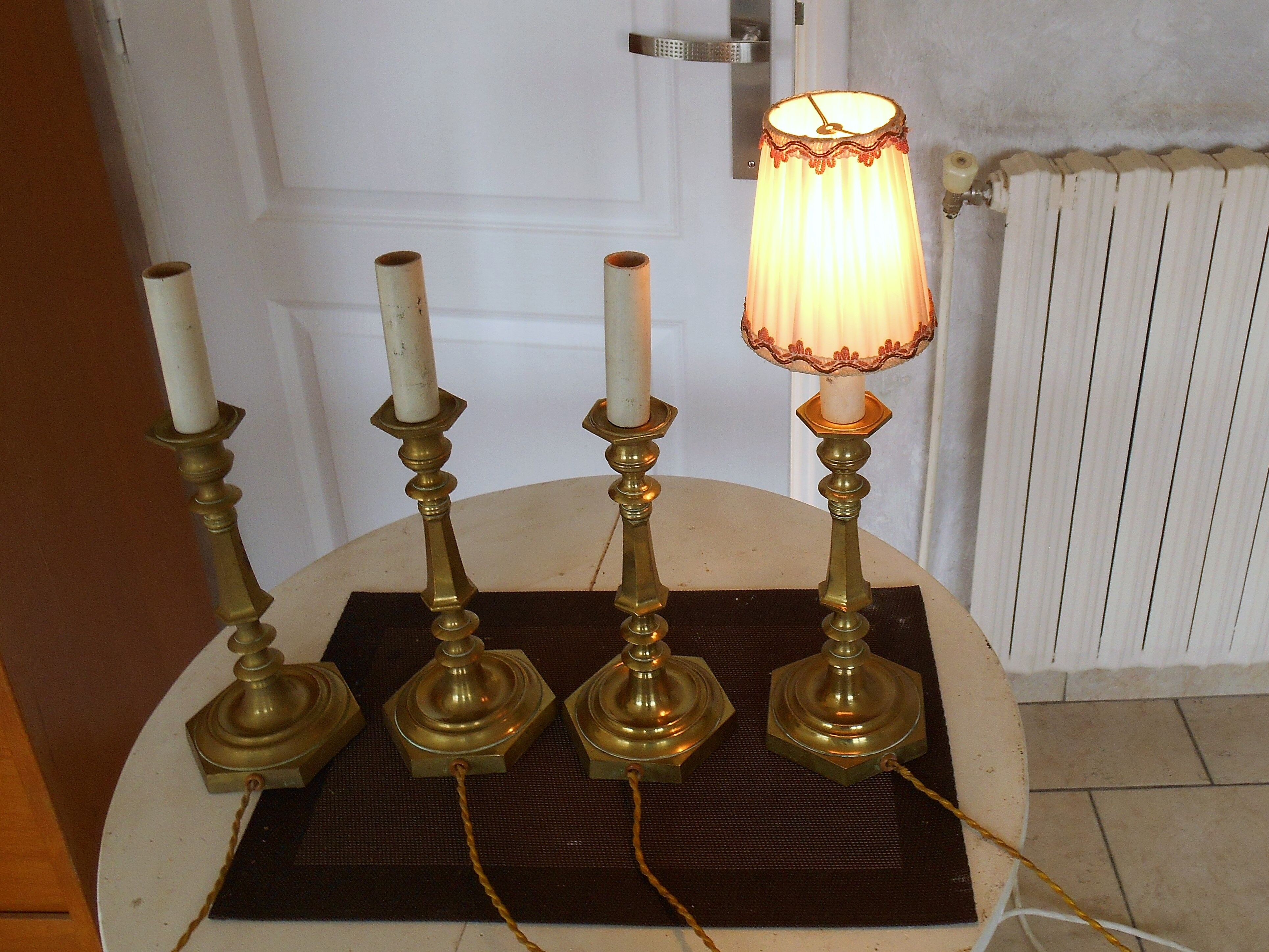 Set of four old electrified brass chandelier
