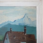 Tableau huile sur panneau, paysage montagnard