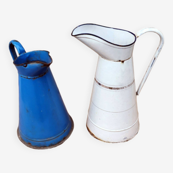 Set of 2 old enameled pitchers