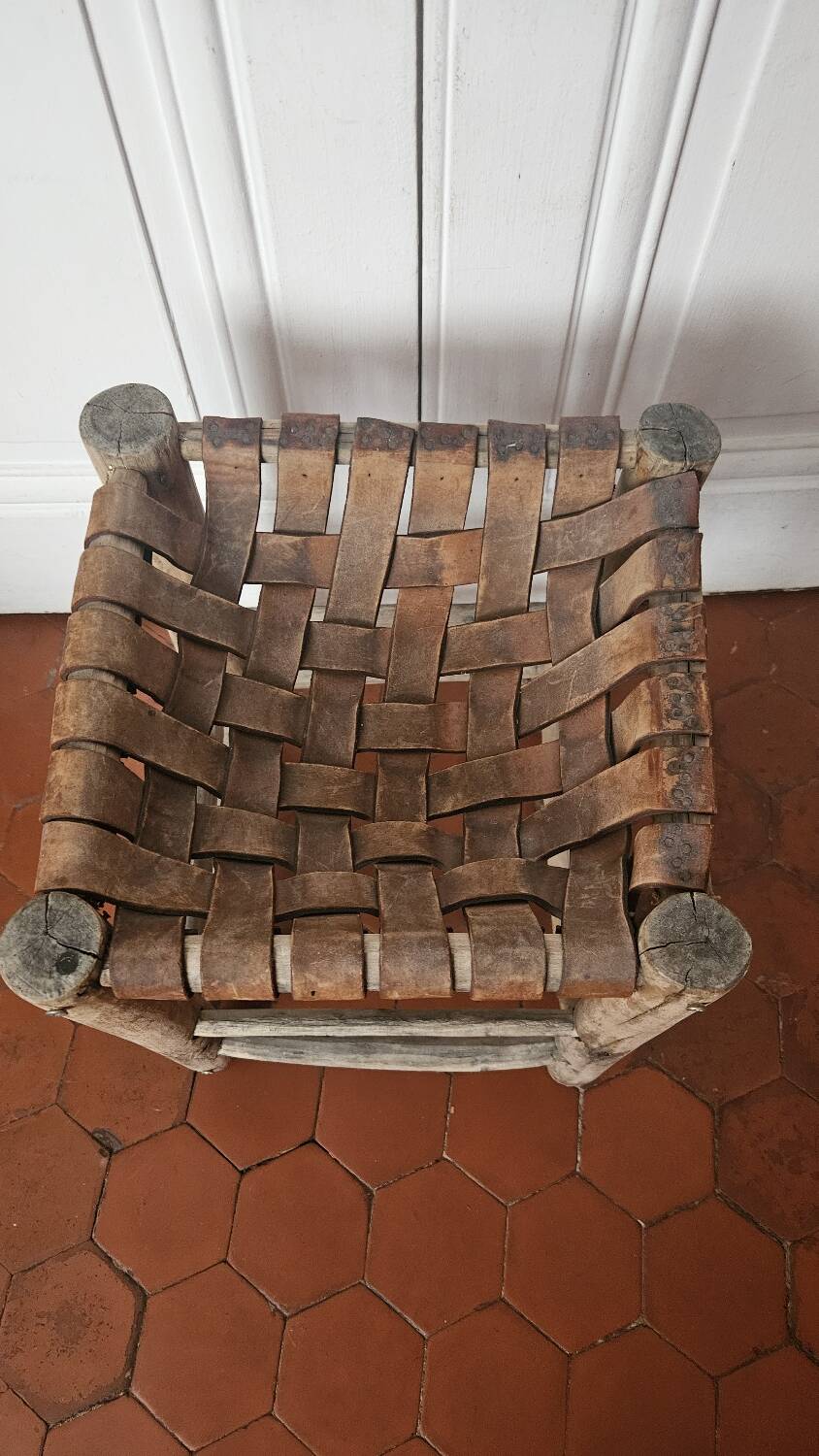 African leather and wood seat
