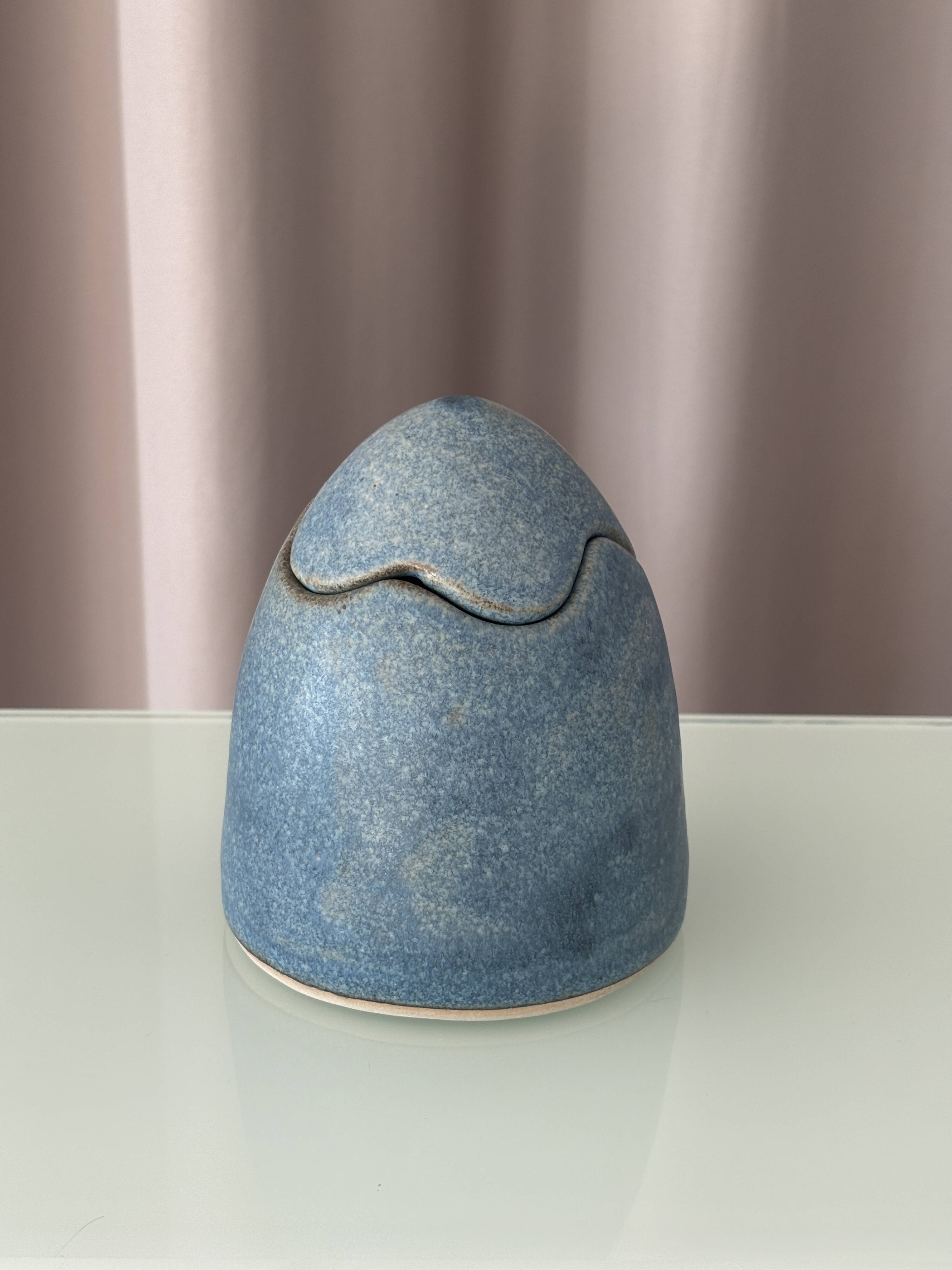 Boîte à œufs en céramique vintage – Boîte à souvenirs en grès bleu