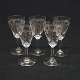 5 Old Port or Aperitif Glasses in Engraved Crystal with St Louis Palm Tree Decor?