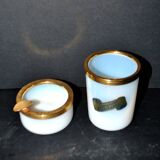 Cendrier vintage en verre opaline blanche et gobelet à cigarette opaline véritable