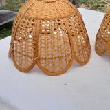 Set of 4 vintage wicker pendant lamps