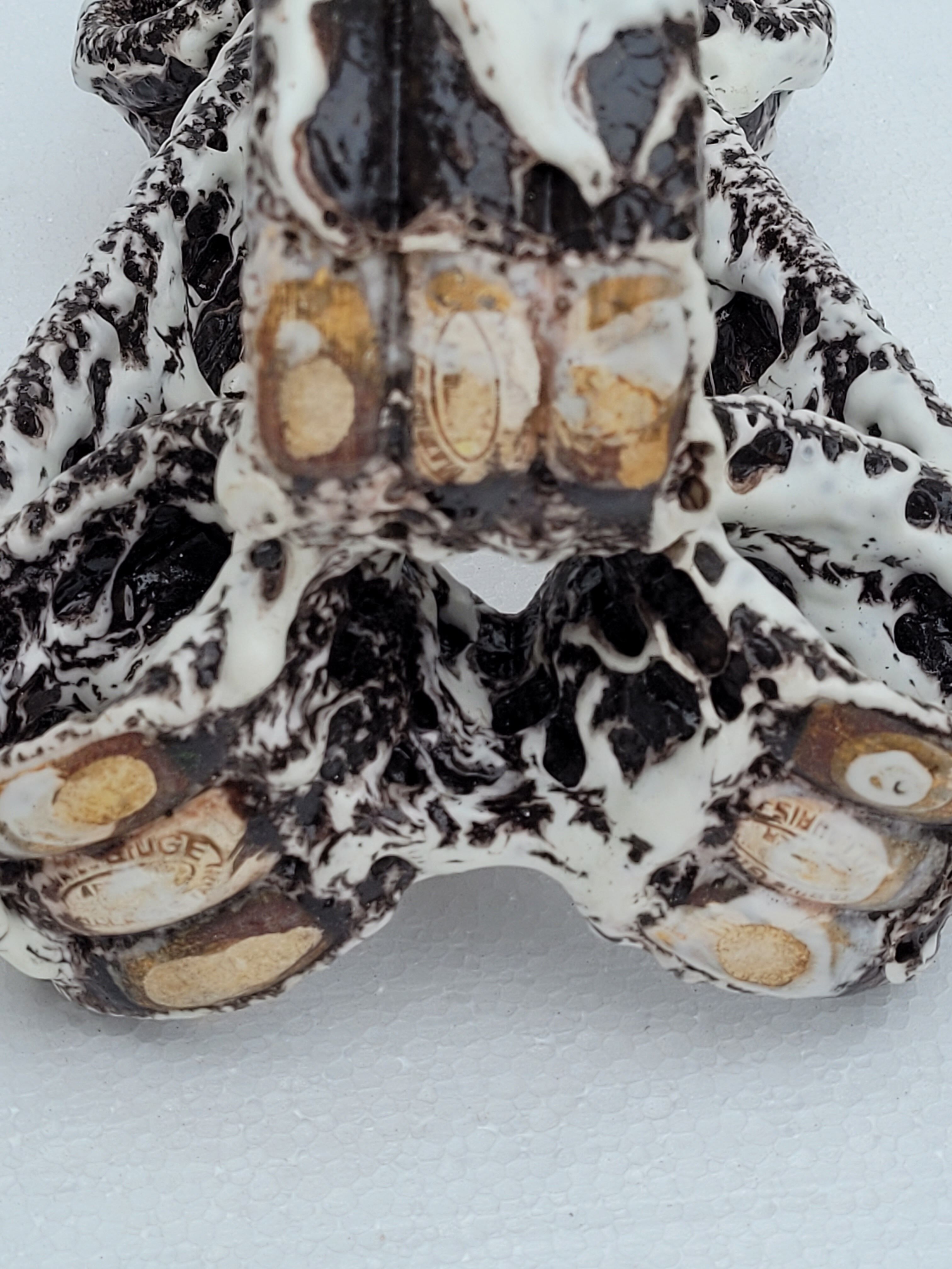 Pair of three-burner candelabra candlesticks by Marius Giuge glazed ceramic Vallauris 1950