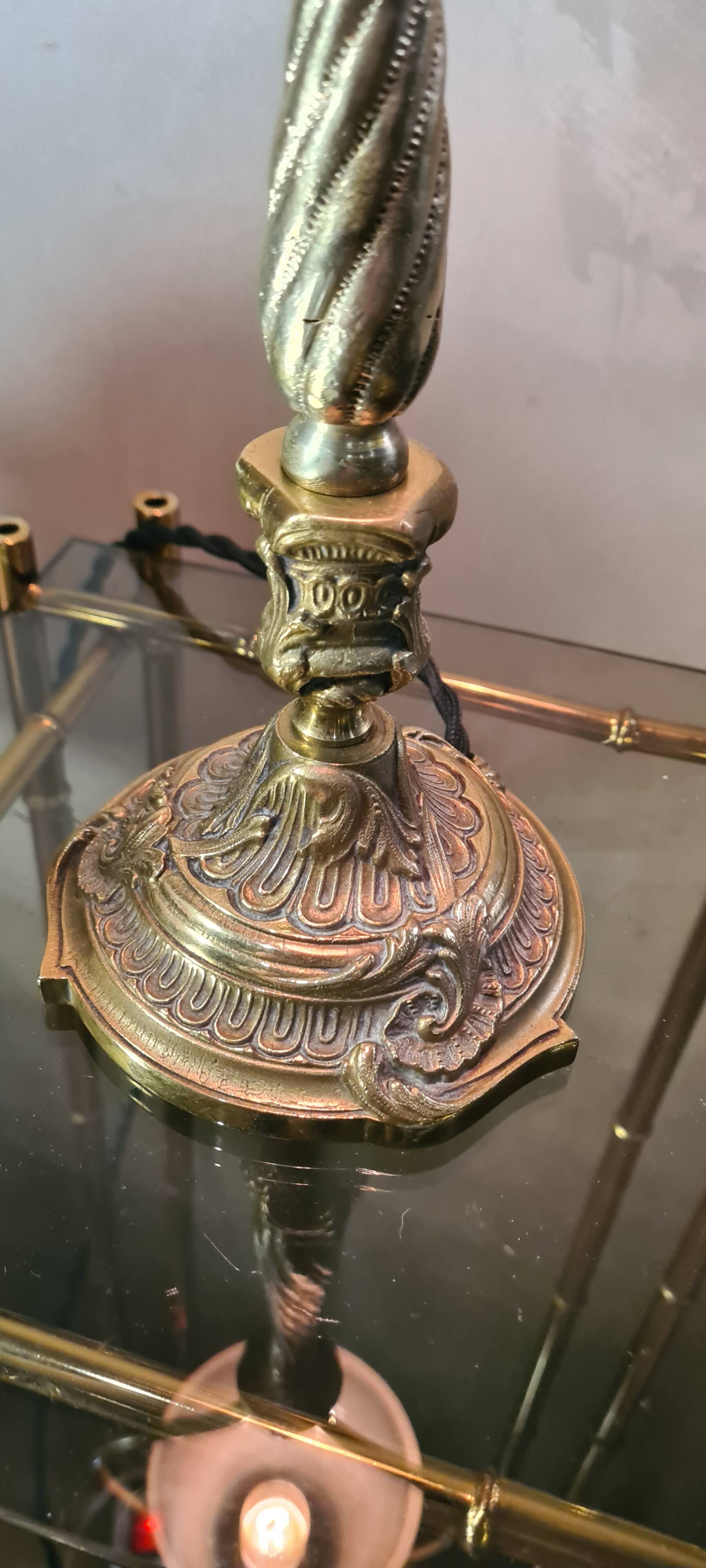 Old lamp in bronze and opaque glass