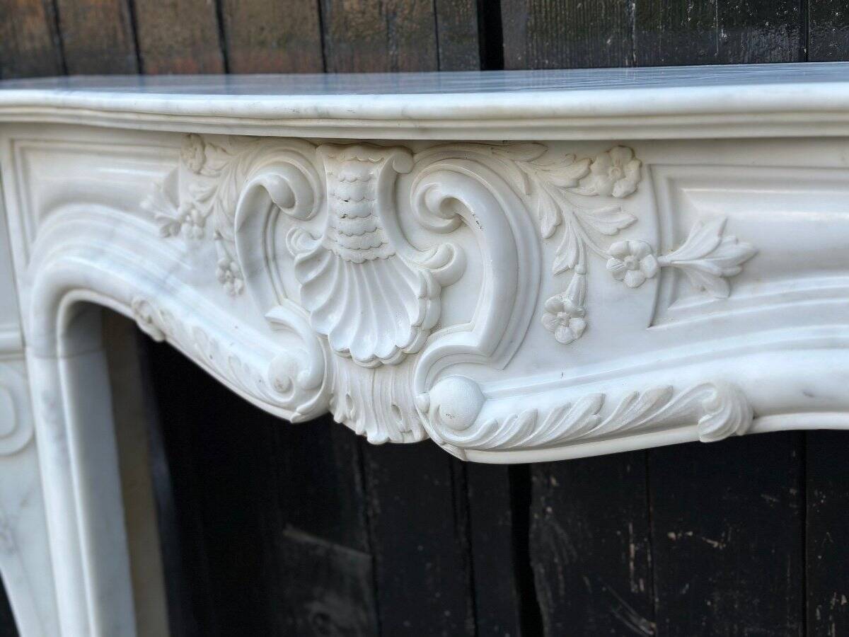 Louis xv style fireplace in carrara marble, circa 1980