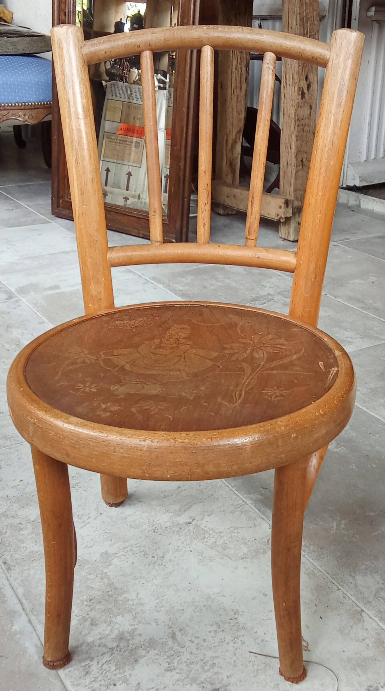 Old small Fischel children's chair, Colombine decor