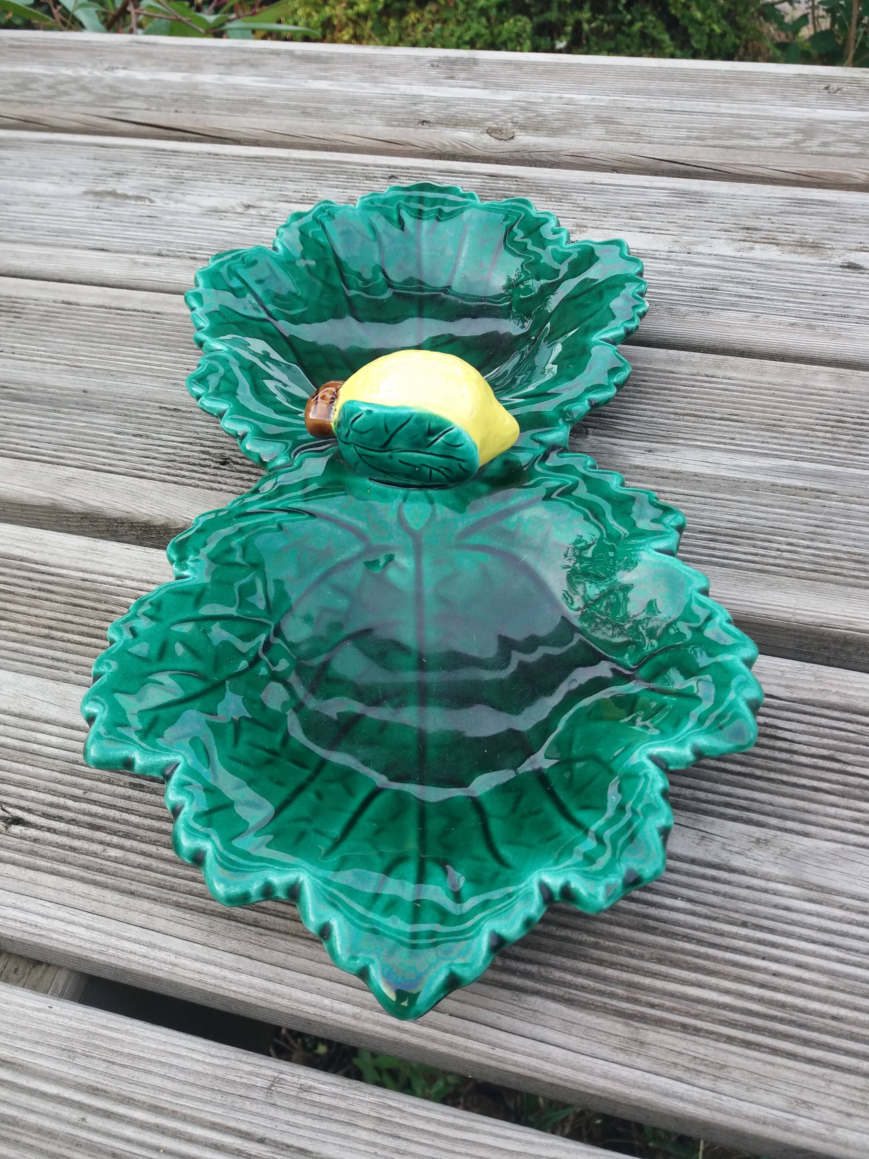 Empty cup pocket leaves and lemon in slip by Ferlay in Vallauris