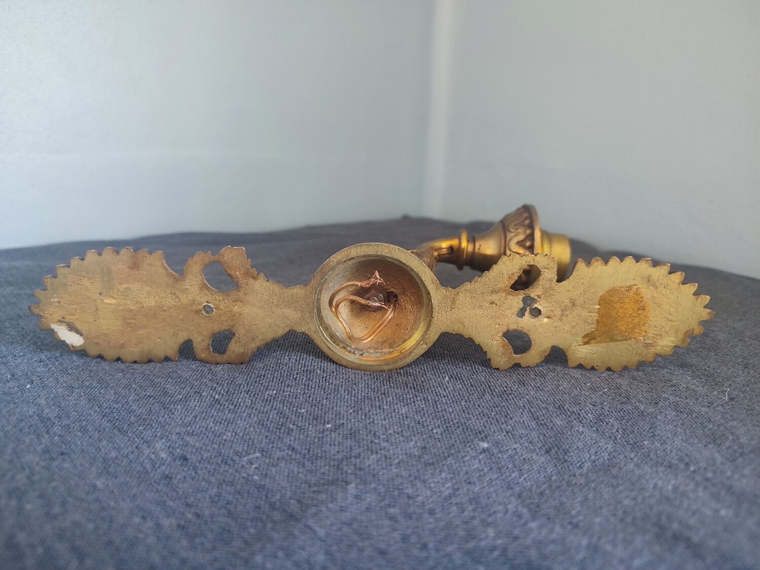 Pair of vintage brass and opaline wall lights