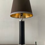 Vintage column lamp in leather and silver brass 60s-70s