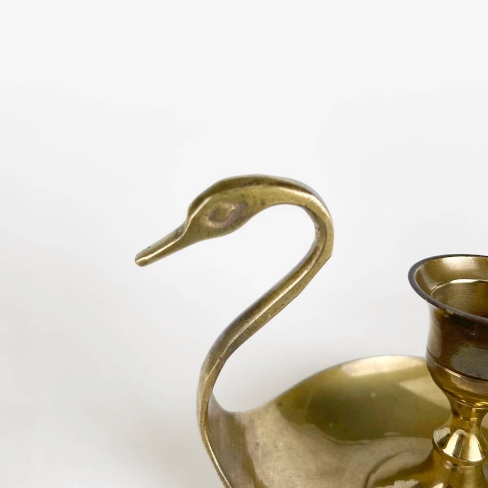 Brass swan cellar rat candle holder