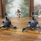 Pair of bronze candle holders XIXth decoration snakes