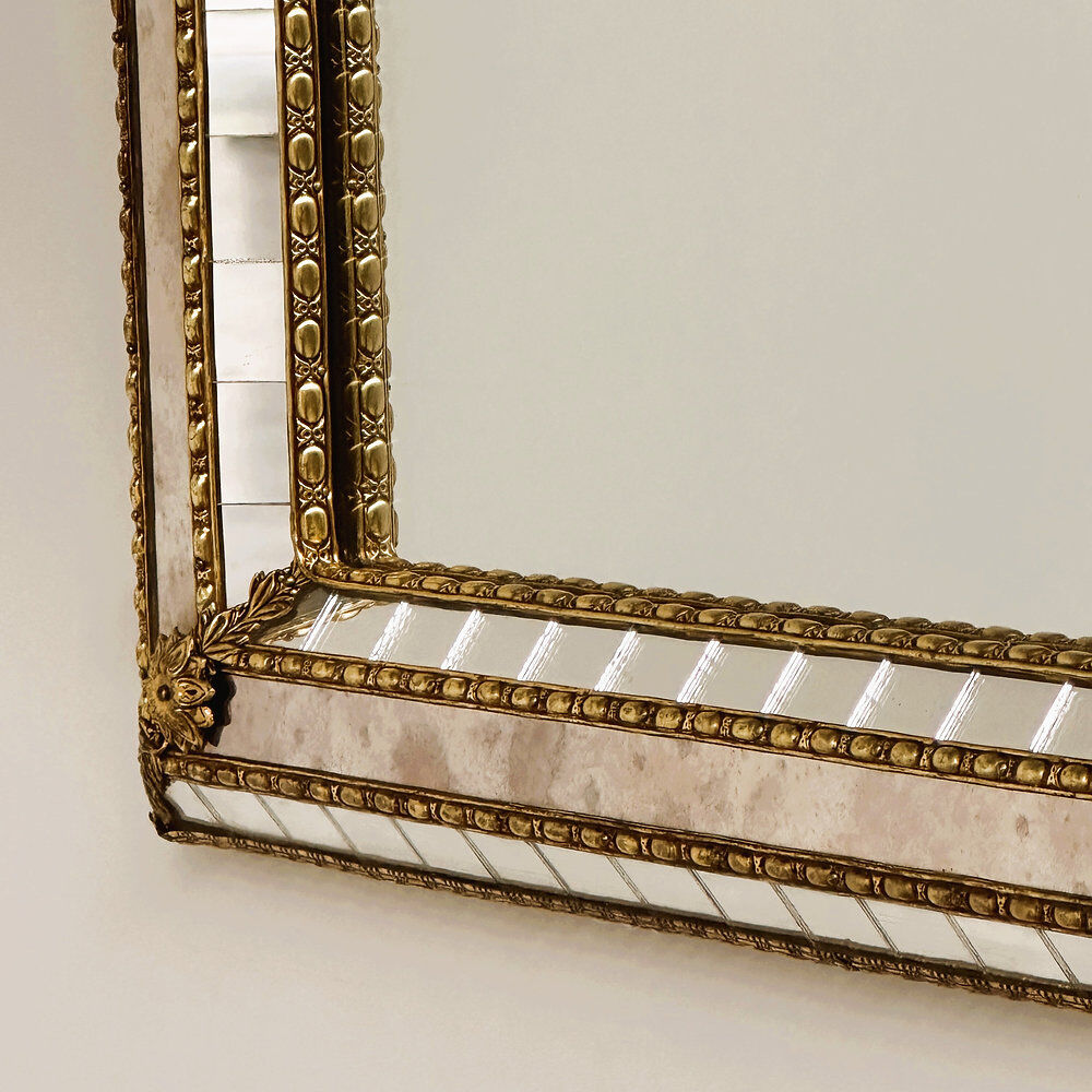 Large Spanish gilt brass & smoked mirror decorative wall mirror, 1980s
