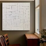Tableau peinture abstraite monochrome minimaliste blanc