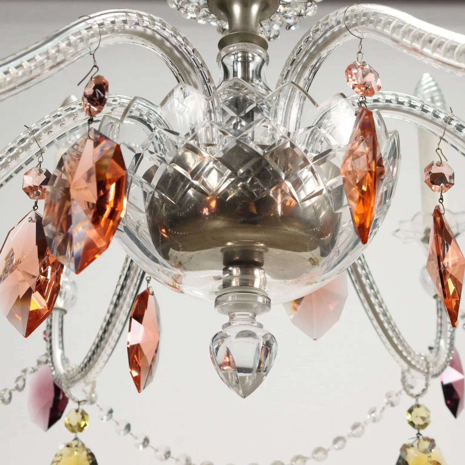 Lustre ancien 6 lumières en verre Italie XX Century