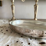 Oval silver-plated metal and glass dish