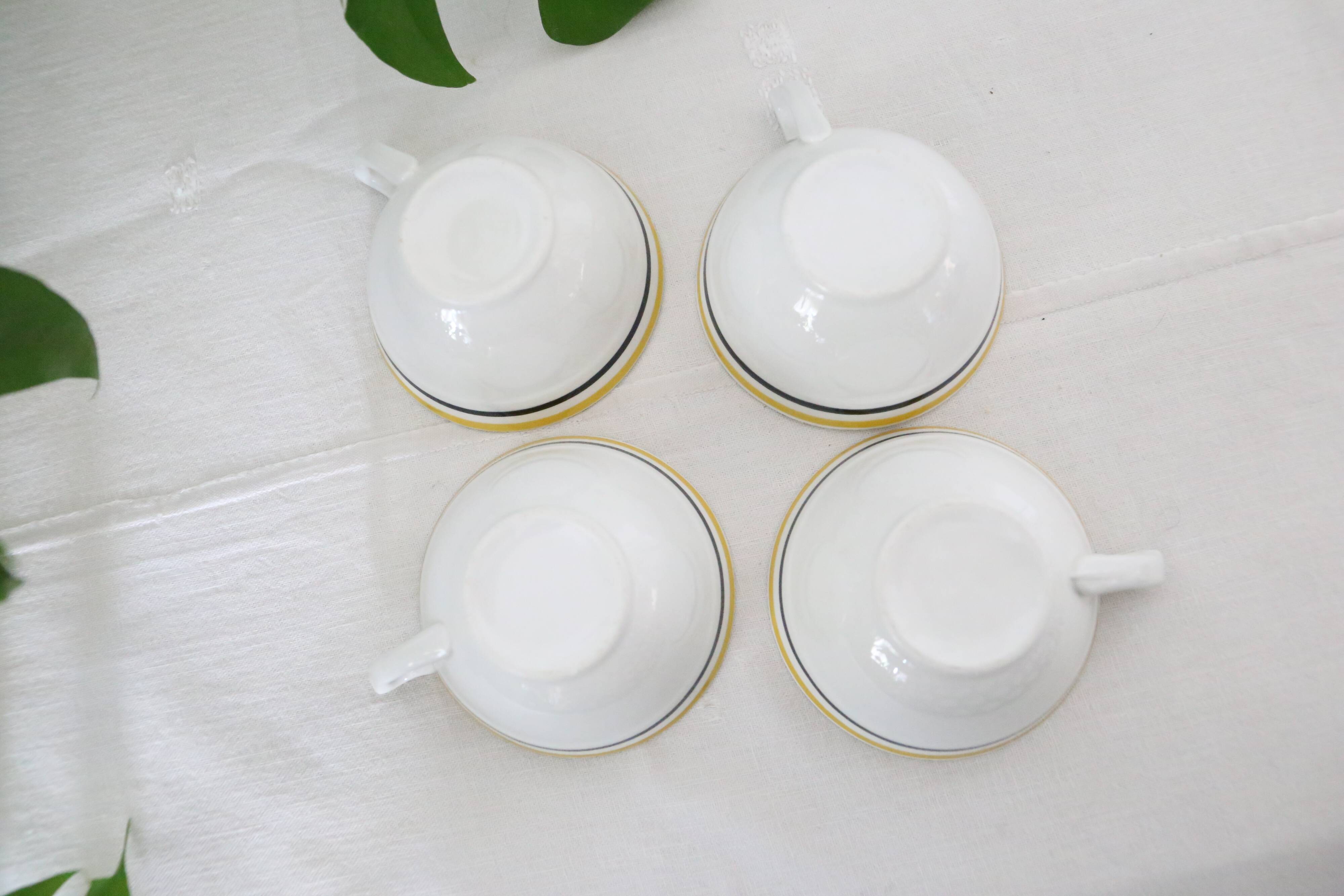 Set of 4 ceramic cups, bistro type, French manufacture