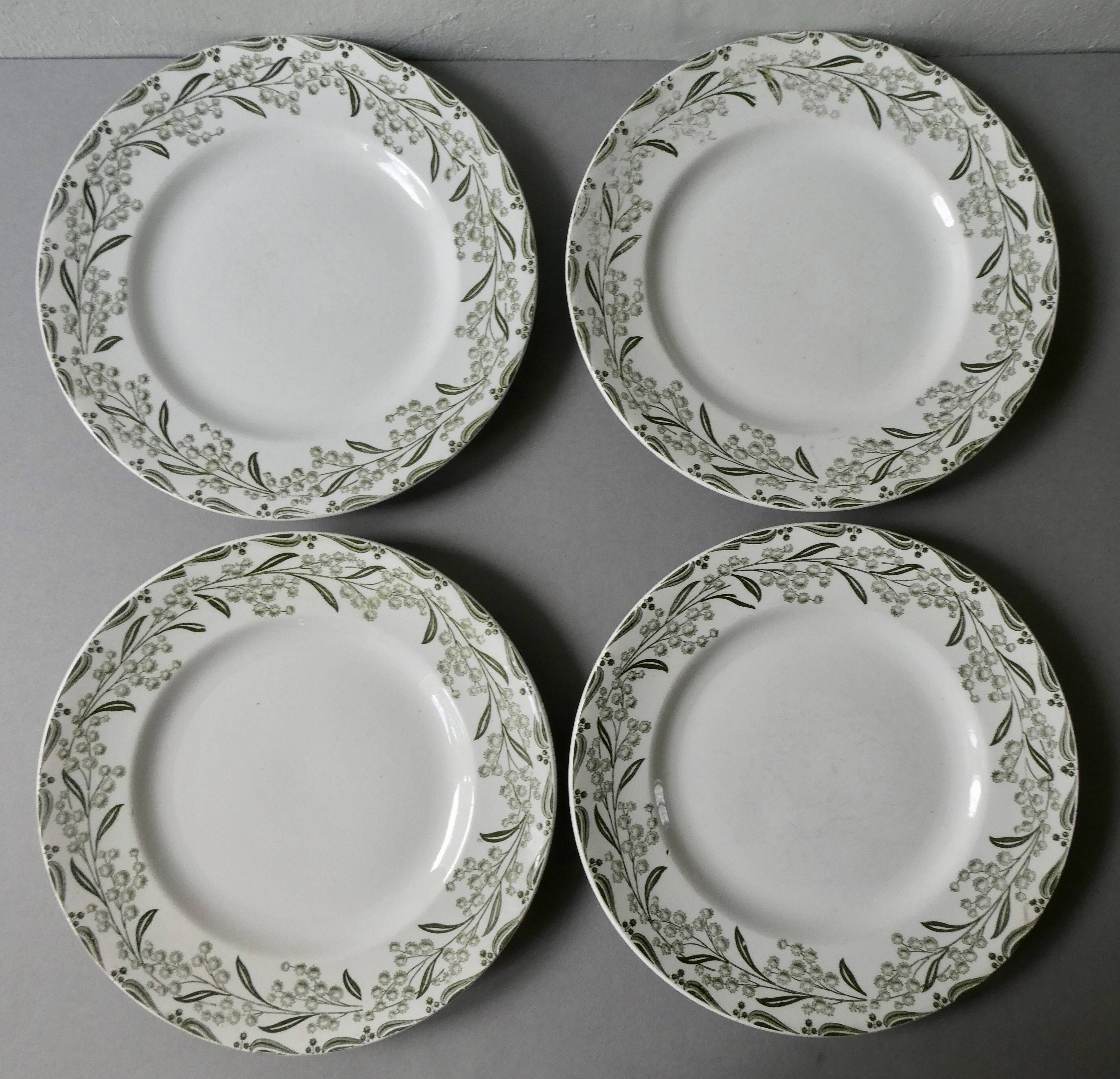 4 assiettes plates Terre de Fer Saint Amand, décor mimosas