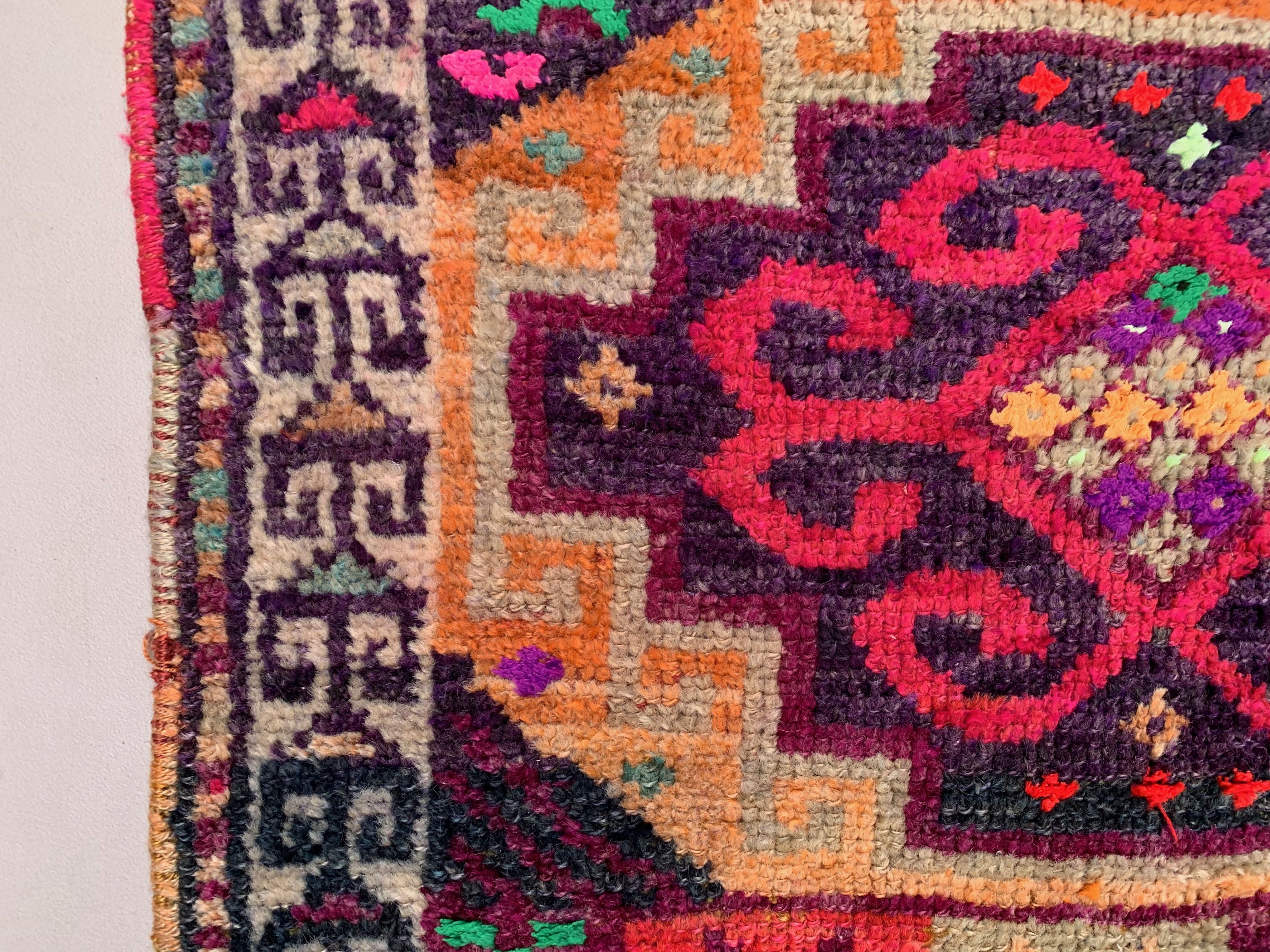 Vintage turkish tribal runner 305x83 cm veg dye wool rug tribal, handmade