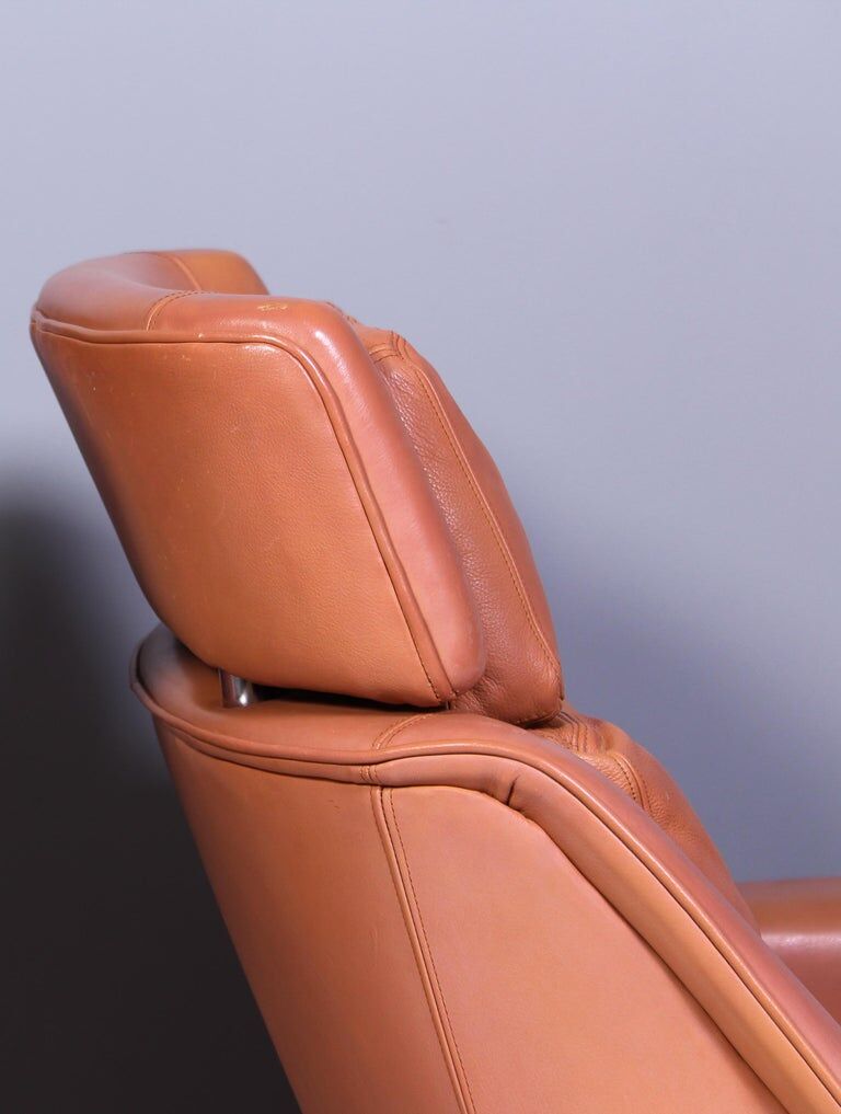 Leather and rosewood chairs and Ottoman by Werner Langenfled Denmark 1960s