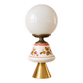 Carrie — Table lamp in white opal, floral ceramic and gilded brass.